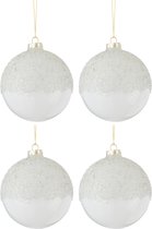 J-Line Doos Van 4 Kerstballen Suiker Boven Glas Transparant Wit Medium