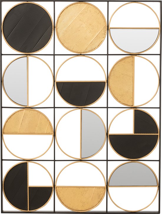 J-Line wanddecoratie Ronden - ijzer/glas - goud/zwart