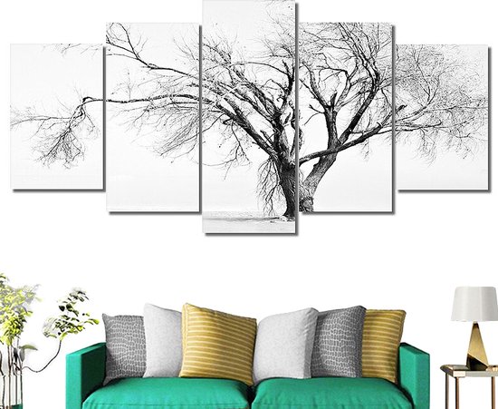 Allernieuwste Toile Peinture 5 Liège Minimaliste Arbre Nu - Art Minimal - Zwart Wit Grijs - XL 80 x 160 cm