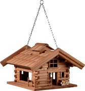 dobar® Green Label 98732FSCe Design vogelvoederhuis St. Moritz hangend - vogelhuisje huisontwerp - massief houten vogelhuisje - vogelvoederstation inclusief ketting om op te hangen - 37 x 37 x 26 cm -