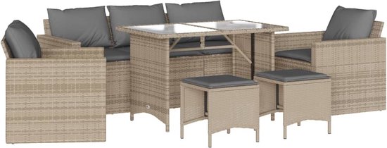 vidaXL - 6-delige - Loungeset - met - kussens - poly - rattan - beige
