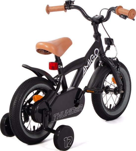 AMIGO Thunder Jongensfiets 12 Inch - Kinderfiets voor 2 tot 4 Jaar - 90-105 cm - Met Zijwieltjes - Zwart/Wit van AMIGO — afbeelding 5