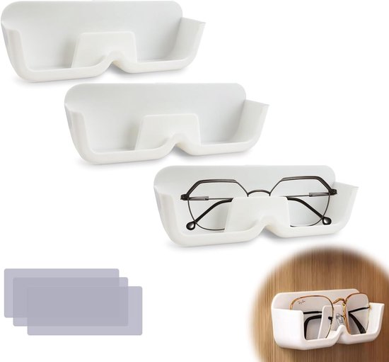 3 stuks brillenopslag, brillenopbergdoos, wandmontage, brillenorganizer, geen boren nodig, met 6 patches, voor het opbergen van brillen, zonnebrillen