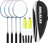 Badmintonracket, set van 4, inclusief 4, 12 nylon veerballen, 4 reservehandgrepen en badmintontas, badmintonset voor het gezin voor spelletjes in de tuin