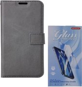 Bookcase Geschikt voor: Nokia G50 Grijs - portemonnee hoesje met 1 stuk Glas Screen protector - ZT Accessoires