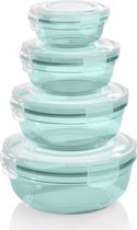 Set van 4 vershouddozen (0,4 l, 0,8 l, 1,4 l, 2,3 l), rond, kunststof, 100% lucht-/waterdicht, magnetronbestendige voorraaddozen, mint