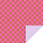 House of Products - Cadeaupapier - Big Check Fluor Pink Cognac / Check Lilac 70cm x 3m