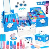 Kinder Make-up Kit - 52 PCS Veilige en Wasbare Make-up Set met Cosmetische Case Meisjes Speelgoed Leeftijd 4-12 Kerst Verjaardagscadeaus voor Meisje (blauw)