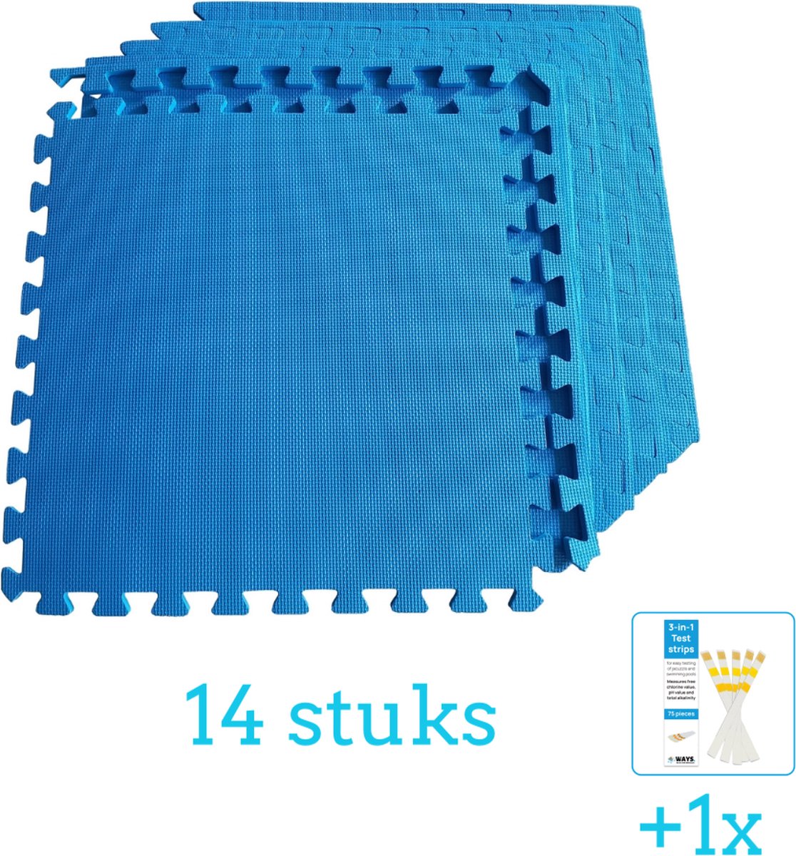 Comfortpool Zwembadtegels 60x60 cm (5 stuks per verpakking) Blauw Isolatie 14 stuks Voordeelverpakking Inclusief WAYS Testrips (1 stuks)