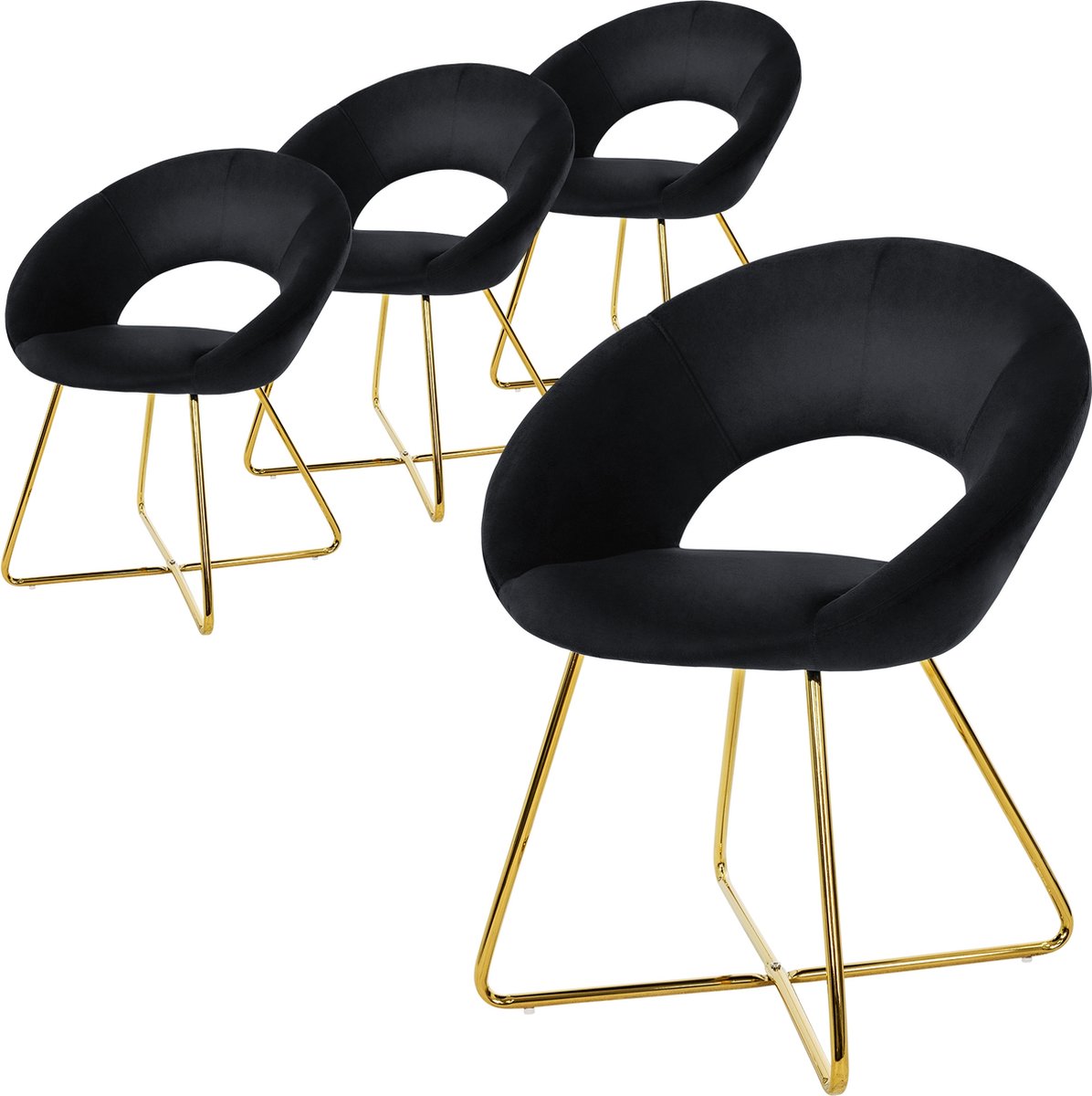 ml-design eetkamerstoelen set van 4 fluweel, zwart, woonkamerstoel met ronde rugleuning gestoffeerde stoel met goudkleurige metalen poten ergonomische eettafelstoel keukenstoel kuipstoel kaptafelstoel