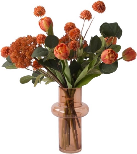 WinQ - Bouquet de fleurs artificielles liées en Oranje- vase incl.