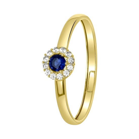 Lucardi Ringen - 14 karaat geelgouden ring met wit&blauwe zirkonia
