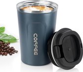Bastix - Zwarte koffiemok, vacuüm herbruikbare lekvrije koffiekop, geïsoleerde roestvrijstalen milieuvriendelijke reiskantoormok voor warme koffie, thee en koude dranken (blauw)