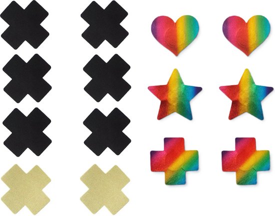 7 pairs of nipple covers - Tepelstickers Variety Pack - 7 Paar Tepelstickers - Boob stickers - Nipple stickers - Tepelplakkers -assortiment - Zwarte tepelstickers - Huidkleurig - Regenboog - Erotisch Feest - Festival - Gay Pride