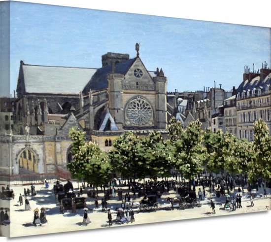 Saint-Germain-lAuxerrois in Parijs - Claude Monet portret - Kerk schilderijen - Canvas schilderijen Architectuur - Muurdecoratie landelijk - Canvas schilderij - Wanddecoratie woonkamer 150x100 cm