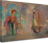 Vrouw in een gotische arcade - Odilon Redon portret - Vrouwen schilderijen - Schilderijen canvas Oude meesters - Schilderij vintage - Schilderij op canvas - Wanddecoratie 100x75 cm