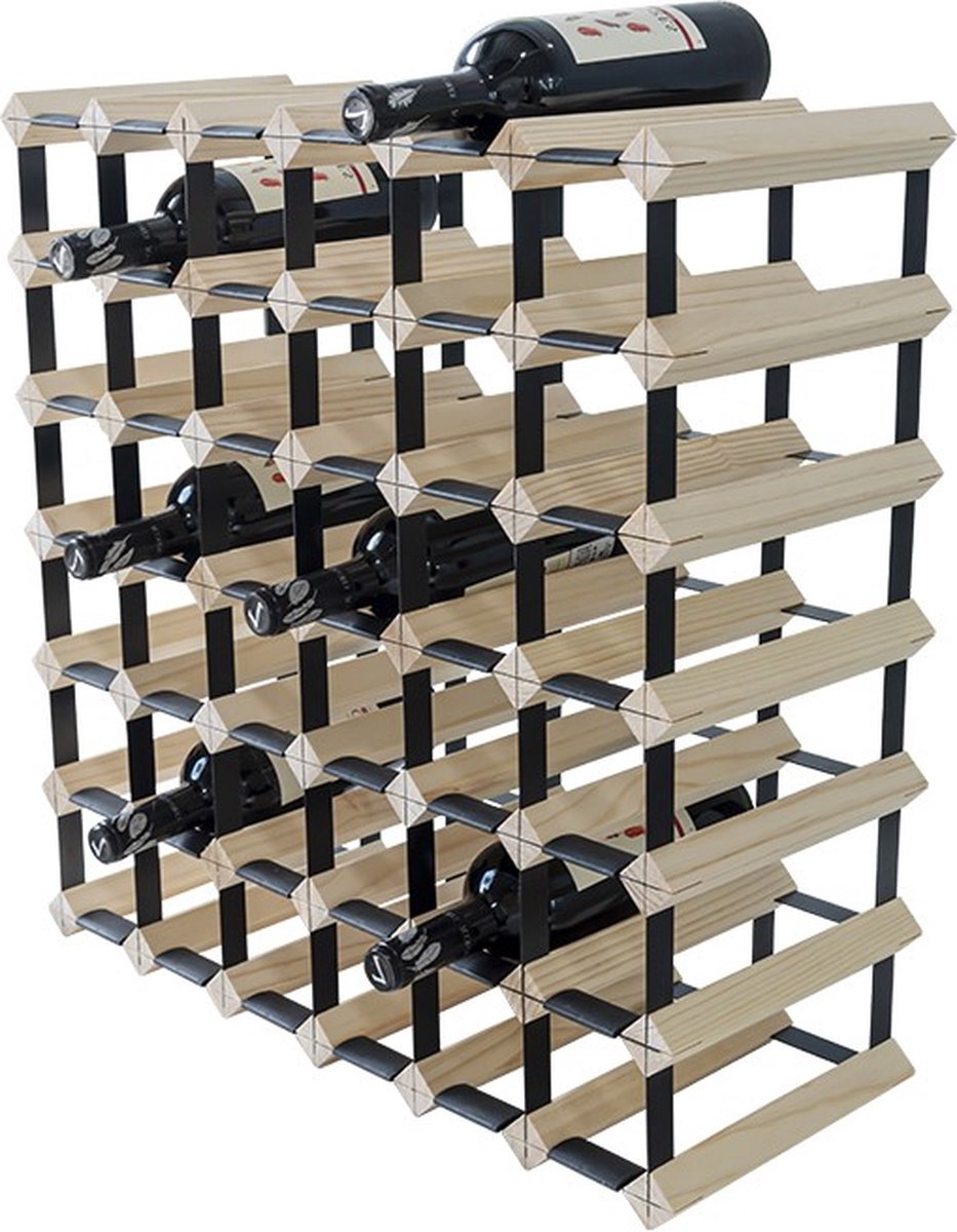 Vinata Esino wijnrek - blank - 42 flessen - wijnrekken - flessenrek - wijnrek hout metaal - wijnrek staand - wijn rek - wijnrek stapelbaar - wijnfleshouder - flessen rek