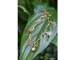 Urn-Dames RVS Gold HerinneringsArmband met Haartjes verwerking en Bedel hangertjes-Vlinder en Bloem bedeltjes-Herinneringssieraad-Haartjes van mens of dier in gedenksieraad-Armband wordt voor u op maat gemaakt!-RVS-Goud-Sieraad haarverwerking