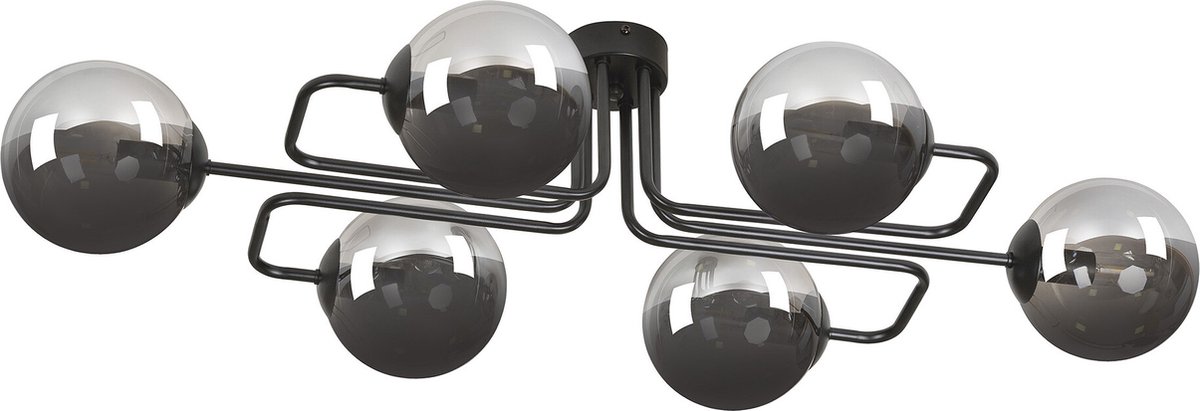Emibig Kangasala speelse 6L plafondlamp zwart met gerookte glas bollen E14 - Creëer een sfeervolle ambiance in uw huis