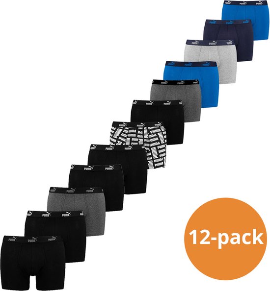 Puma Boxershorts Promo 12-pack -Zwart / Blauw - Heren boxers voordeelpakket - Maat L