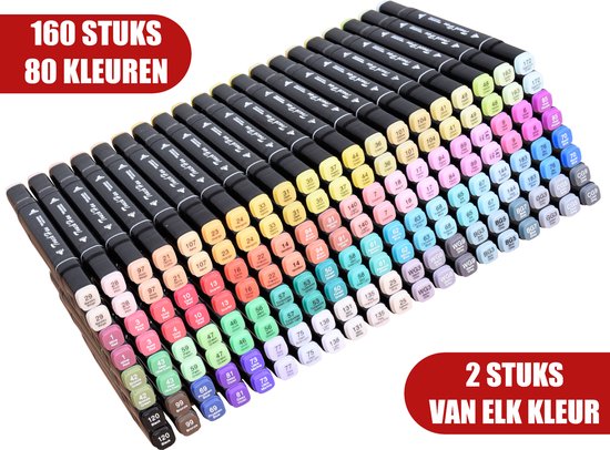 Surligneurs Touch® - 80 couleurs / 160 Marqueurs - 2 Marqueurs de chaque couleur - Marqueurs Dual pointe - Marqueurs jumeaux - Marqueurs à Alcohol - Stylos de couleur - Marqueurs pour Adultes - Étui - Recharge
