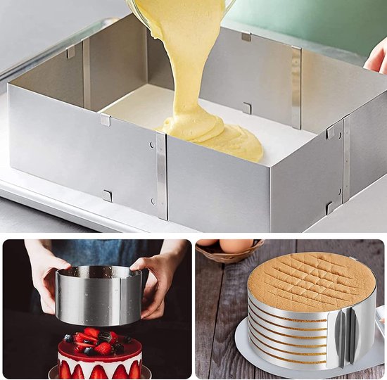 Taartring 20 cm roestvrij staal verstelbaar - hoogte 16-30 cm - bakframe rond - crème