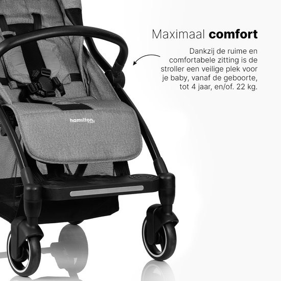 Hamilton by Yoop XL Buggy – MagicFold™ Technologie – Tot 22kg – 50 liter Bagagevak – Premium Wandelwagen – Inklapbaar – Gemêleerd lichtgrijs