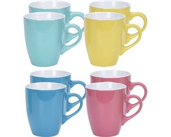 Excellent Houseware Koffie mokken/bekers Costa - 8x - keramiek - met oor - 340 ml