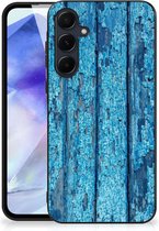 Telefoonhoesje Geschikt voor Samsung Galaxy A55 Backcase Siliconen Hoesje met Zwarte rand Wood Blue