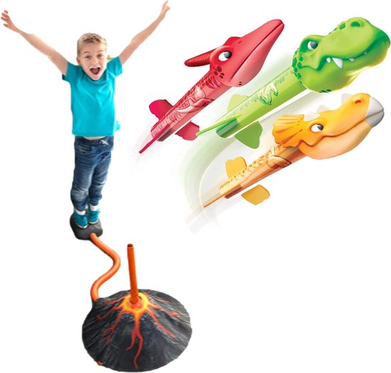 GT dinosaurus stamp raket – inclusief 3 dinosaurussen en vulkaan lanceerstation