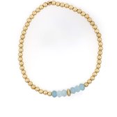 Pat's Jewels Armband - Dames Armband - Kralen Armband - Elastiek Armband- Gouden Balletjes - Jade - Blauw - Goudkleurig