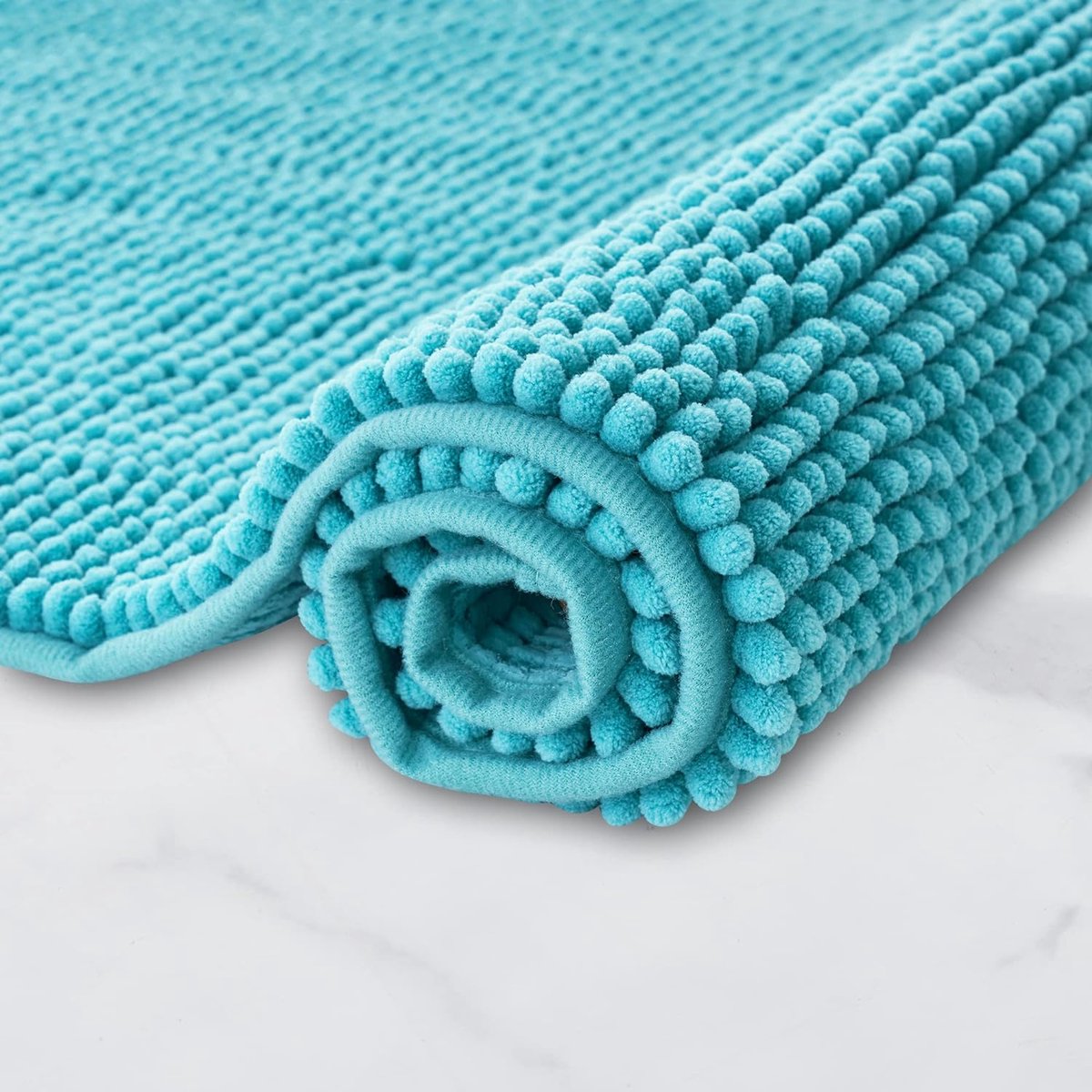 Badmat Anti-Slip av soft Chenille | Super absorberend en machinewasbaar | Te combineren als badmat set | Voor de badkamer, douche, bad of als WC mat | Turkoois - 50x80 cm