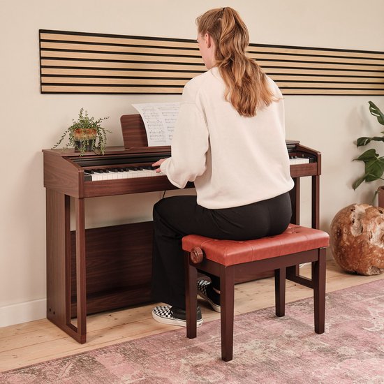 Foto: Innox pb 10rb pianobank pianokruk in hoogte verstelbaar rood bruin kruk voor piano en keyboard