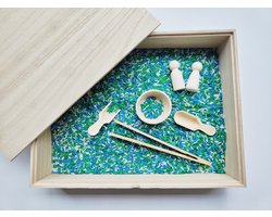 foto van Speelbak + deksel - Sealife set - incl. rijst en accessoires - montessori sensorisch open-ended - zand speelzand sensory speelrijst fijne motoriek - bak basisset sensomotorisch loose parts open end play