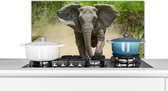 Spatscherm keuken 90x45 cm - Kookplaat achterwand Rennende olifant - Muurbeschermer - Spatwand fornuis - Hoogwaardig aluminium