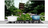Spatscherm keuken 120x60 cm - Kookplaat achterwand Japanse tuin met hortensia - Muurbeschermer - Spatwand fornuis - Hoogwaardig aluminium