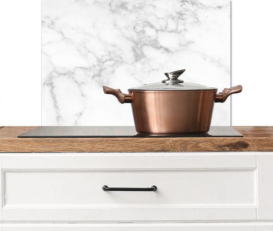 Crédence de cuisine 60x40 cm - Fond de plaque de cuisson - Marbre Wit - Protecteur mural Witte résistant à la chaleur - Crédence de poêle - Aluminium de haute qualité - Décoration murale