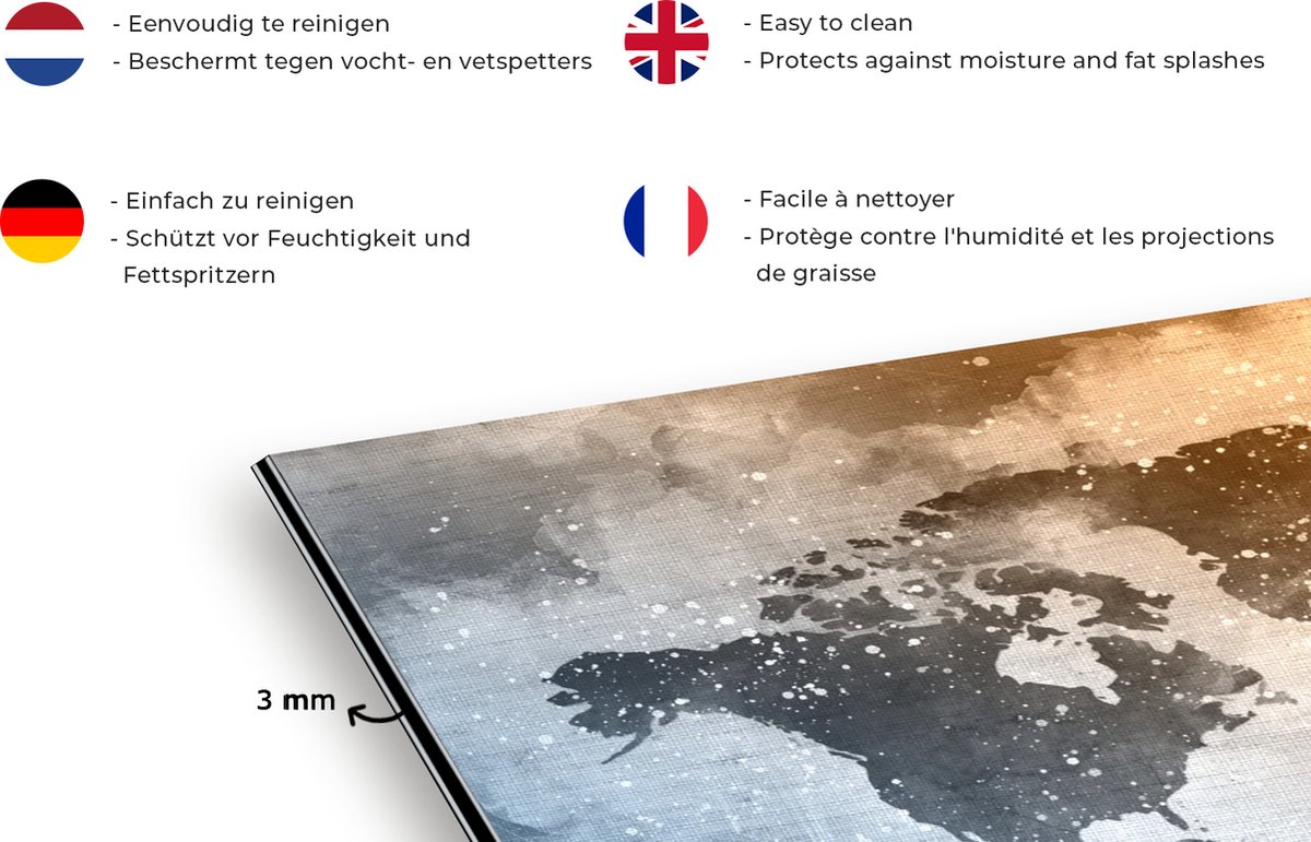 Spatscherm keuken 120x80 cm - Kookplaat achterwand Wereldkaart - Abstract - Kleuren - Muurbeschermer - Spatwand fornuis - Hoogwaardig aluminium