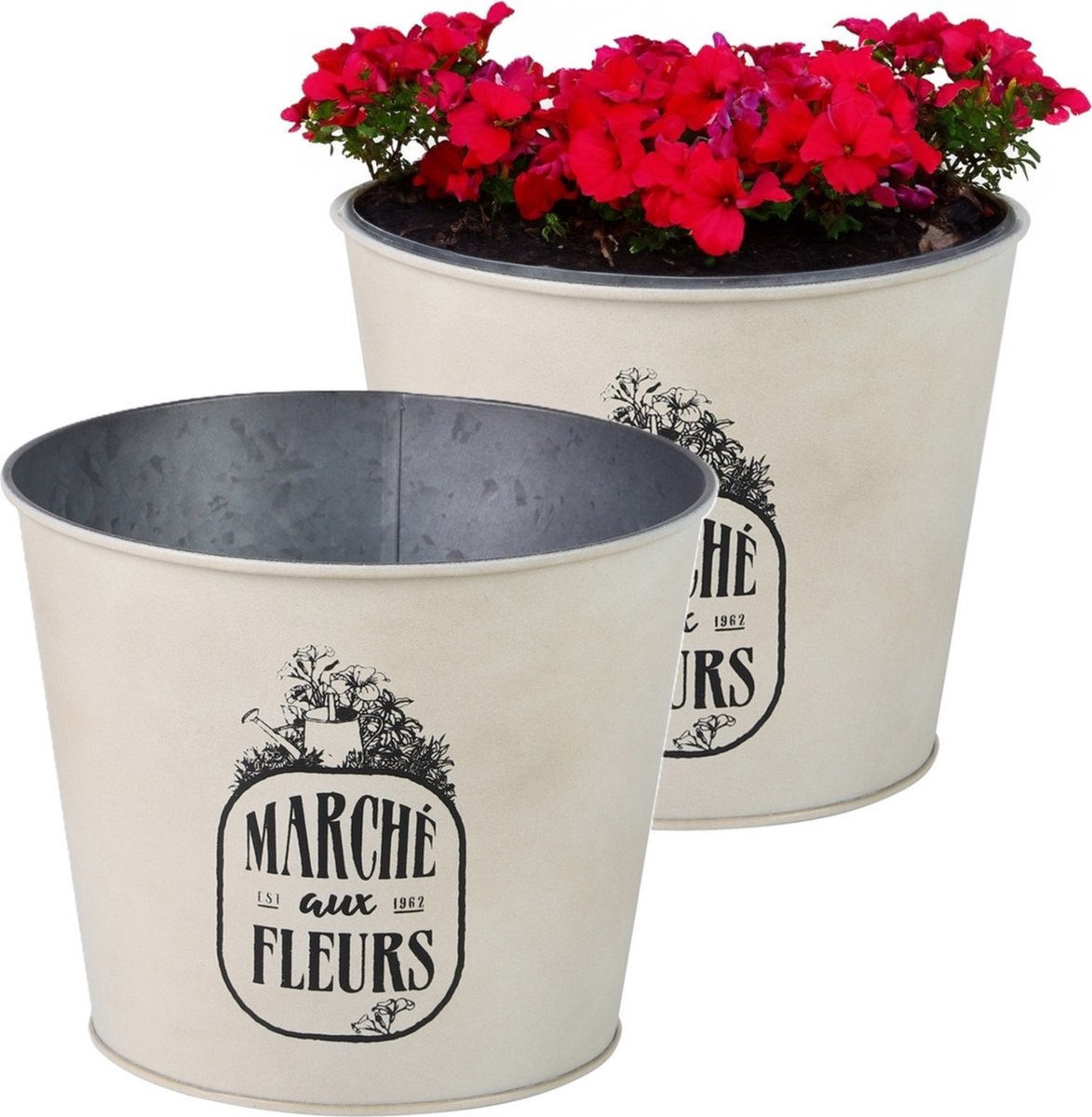 Goedkoopste Sunnydays /plantenpot/bloempot - 2x - zink - ivoorwit - D17 x H14 cm