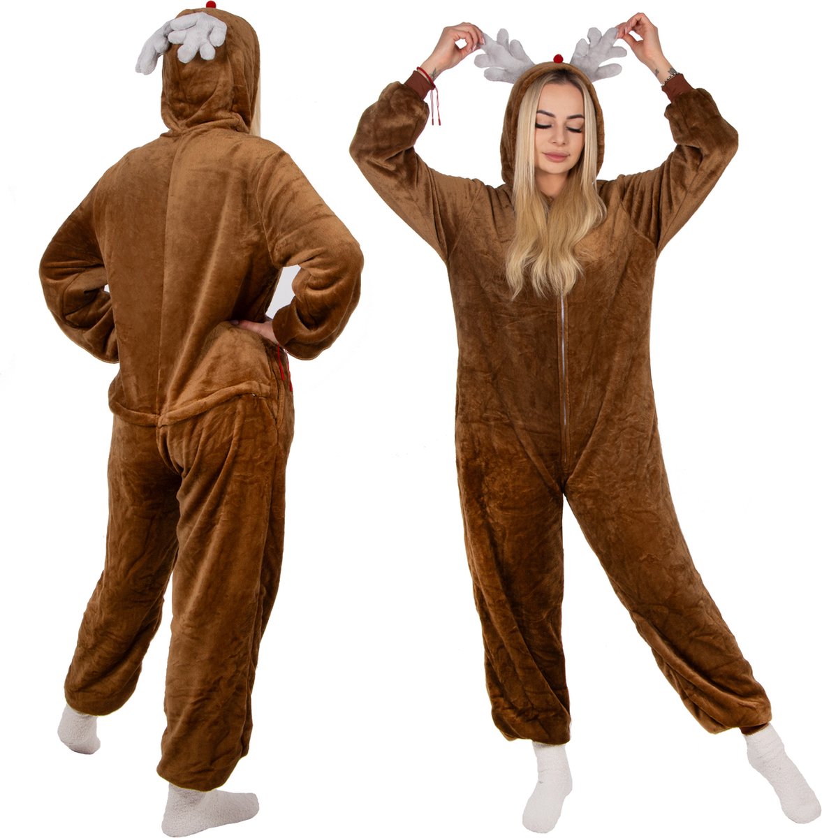 Springos Onesie | Rendier | Maat S | Bruin