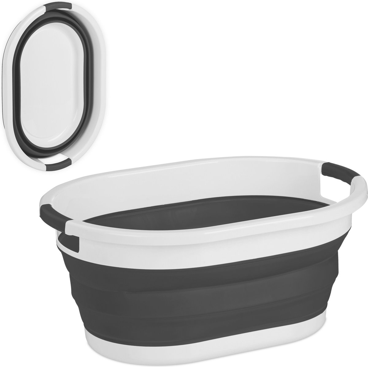 Goedkoopste opvouwbare wasmand - 24 liter - kunststof - ruimtebesparend inklapbaar - handgrepen - zwart-wit