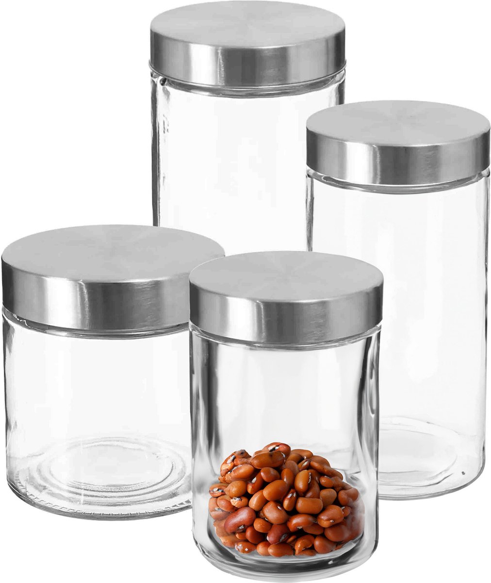 Secret de Gourmet - Set van 8x keuken voorraadbussen - potten - glas - RVS deksel - 4 formaten