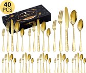 HomeBerg 40 Delig Gegraveerde Gouden Bestek set - Goud - 8 Persoons - Gegraveerde bestek set - Mes Vork Lepel - Vaatwasser bestendig - Tafelbestek - GLANS