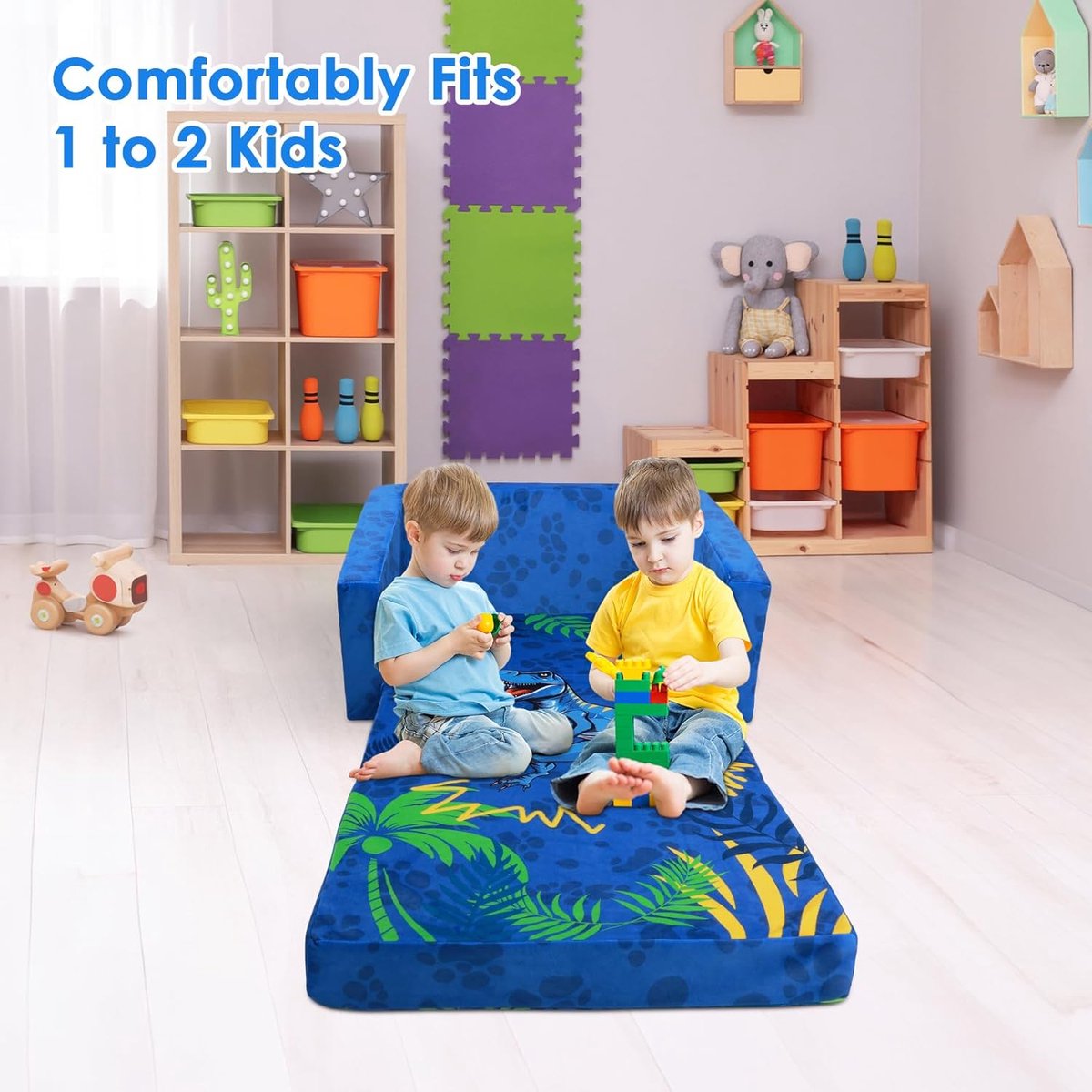 Decalsweet Opvouwbare kinderslaapbank, 2-in-1 slaapbank, stabiele comfortabele babybedbank met stoffen zak, lichte stoel voor slaapkamer, speelkamer, eenhoorn