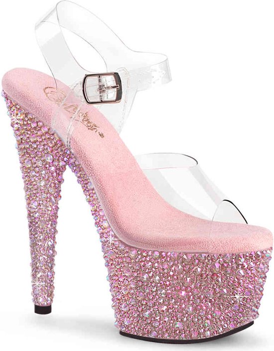 Pleaser - BEJEWELED-708MS Sandaal met enkelband - US 7 - 37 Shoes - Transparant/Roze