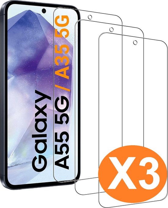 Screenprotector geschikt voor Samsung Galaxy A55 5G Tempered Glass / Samsung Galaxy A35 5G Screenprotector Tempered Glass - 3 Stuks