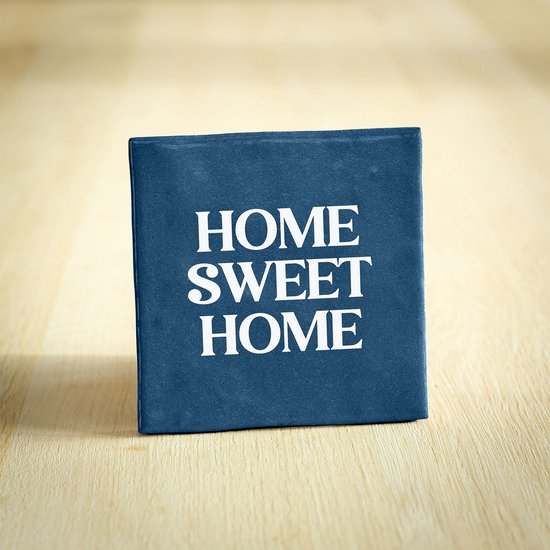 Tegeltje - Home Sweet Home | Blauw & Wit | 10x10cm - Interieur - Wijsheid - Tegelwijsheid - Spreuktegel - Keramiek - BONT
