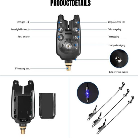 Set d'alarmes de touche 3 pièces - Alarmes indiquant qu'un poisson a mordu l'ameçon - Alarmes indiquant qu'un poisson a mordu l'ameçon avec récepteur - Volume et sensibilité réglables