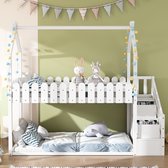 Bol.com Sweiko Kinderbed stapelbed 90*200cm met 2-laden hekdecoratie massief hout Wit aanbieding