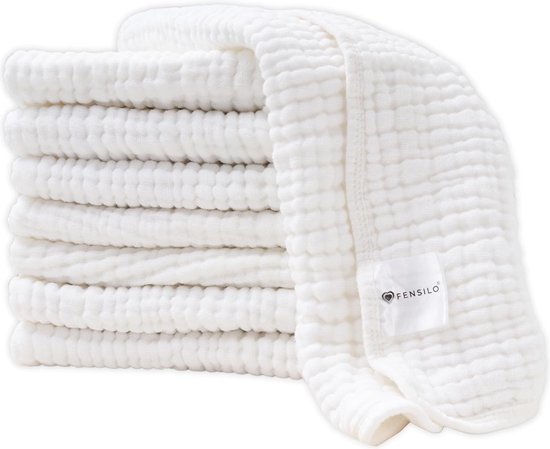 FENSILO - Hydrofiele Luiers - Hydrofiele Doeken - 100% Katoenen mousseline - 35 x 50 cm - 8 pack - Wit -Musseline doeken voor baby's, spuugdoeken voor baby's, 6 lagen, absorberende luiers, stoffen luiers